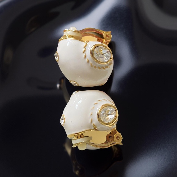 Chic Gold and White Clip-On Earrings - Picture 2 of 5